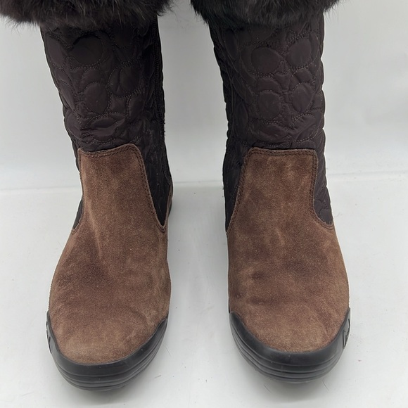Coach Women's Talen Boot Size 8.5 Brown Suede Signature Quilted Nylon Rabbit Fur - Picture 2 of 12
